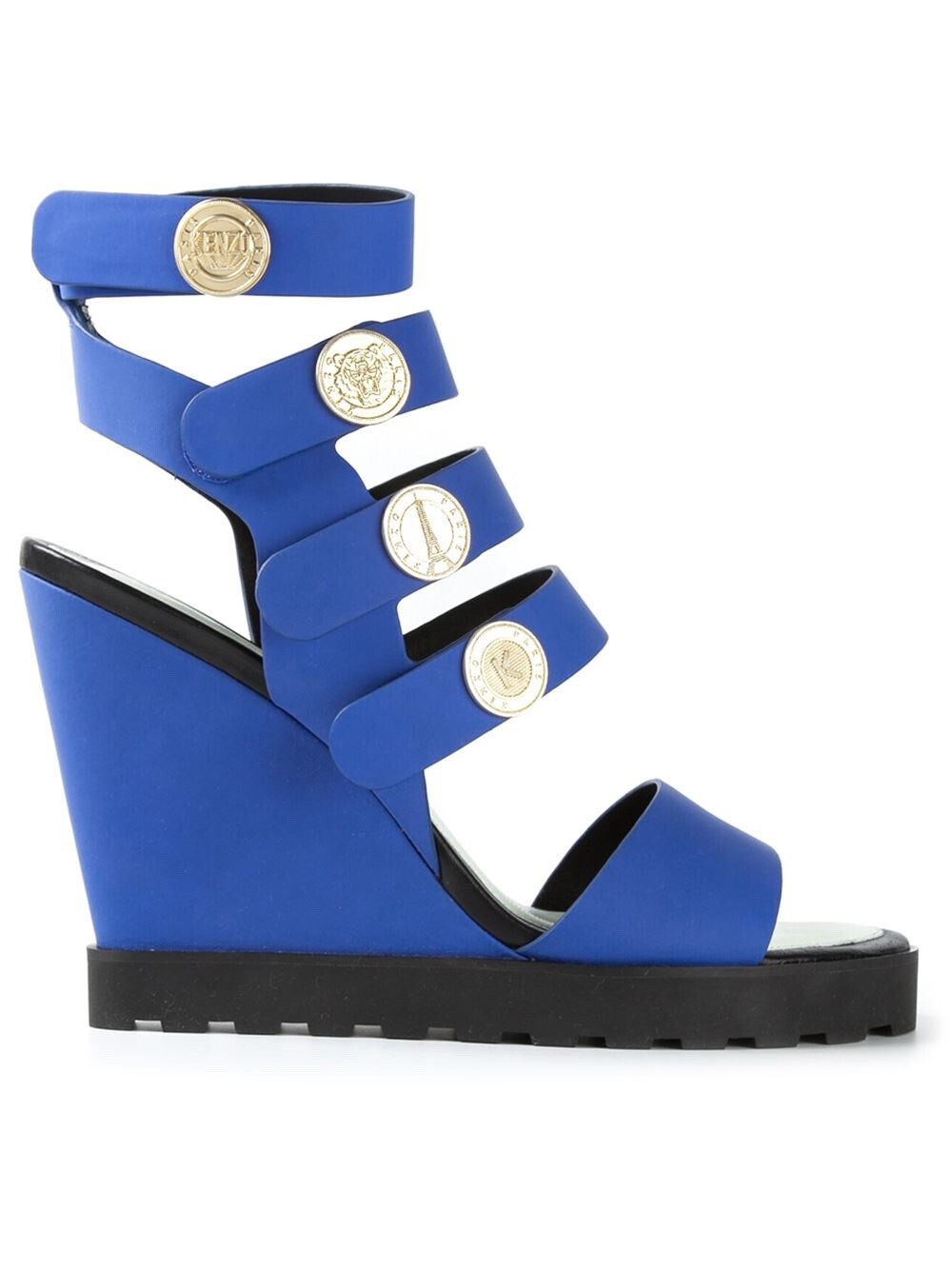 Kenzo Wedge Coins Detailing Strappy Blue Sandals Sz 41 U.S 11 EUC