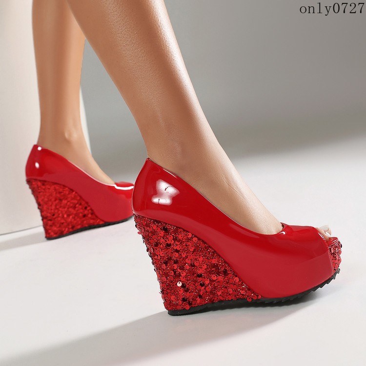 Women’s High Wedge Heel Platform Sequins Clubwear Sandals Shoes Wedding Fashion