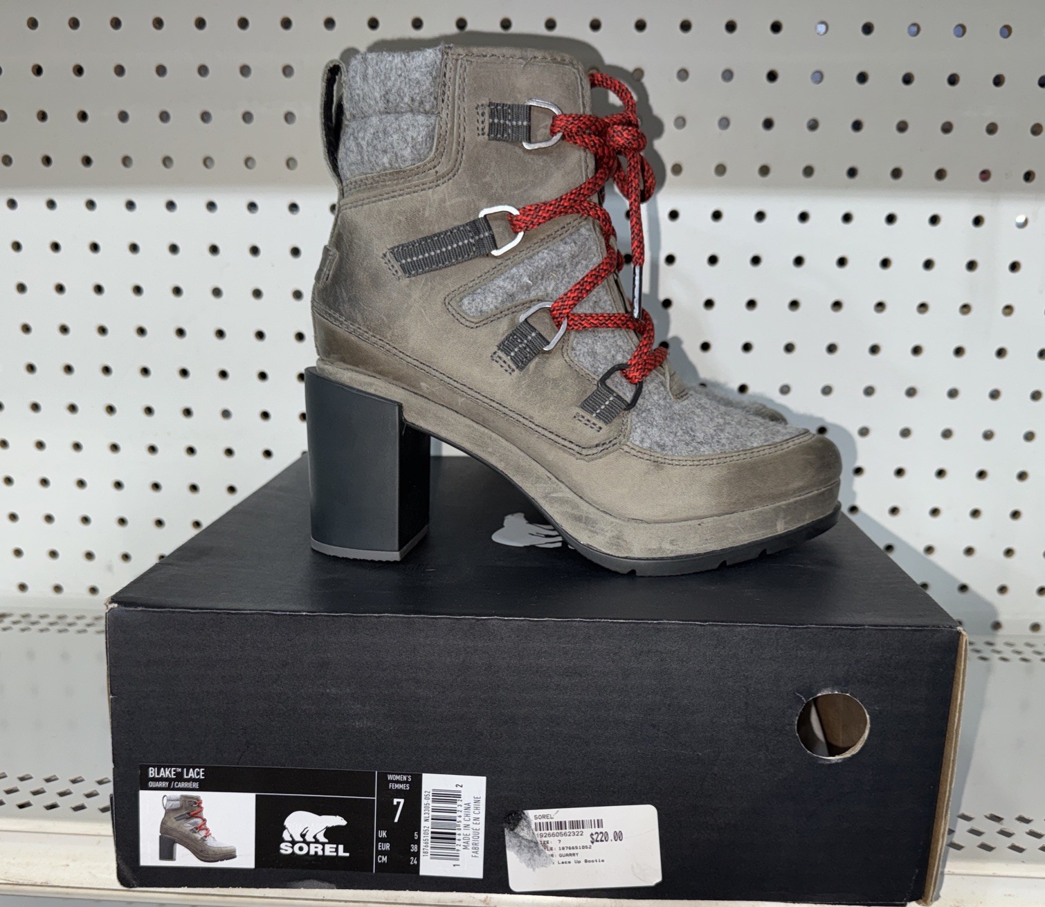 Sorel Blake Lace Womens Leather Block Heeled Ankle Boots Booties Size 7 Gray