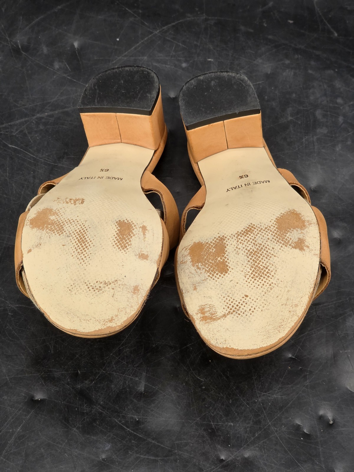 Sophia Milano Tan Leather Open Toe Block Heel Sandal 6.5 Made In Italy