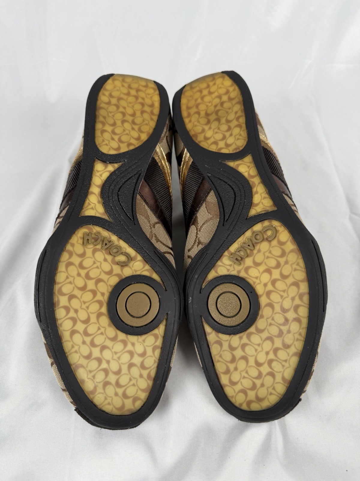 Coach JAYME Brown Gold Signature C Logo Sneakers Shoes Lace Up Womens Size 10M