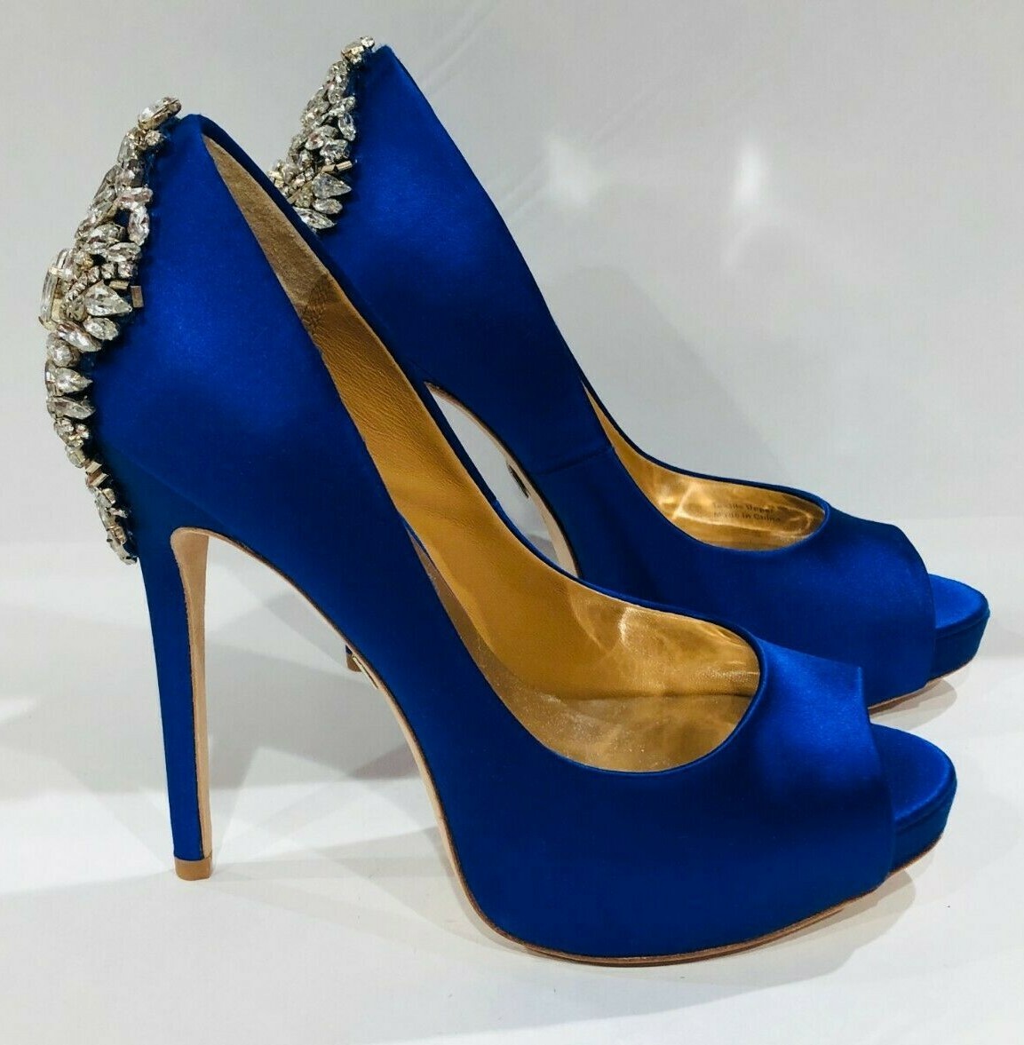 Badgley Mischka Kiara Pumps, Peep Toe, Sapphire Satin, Size 6, Women’s