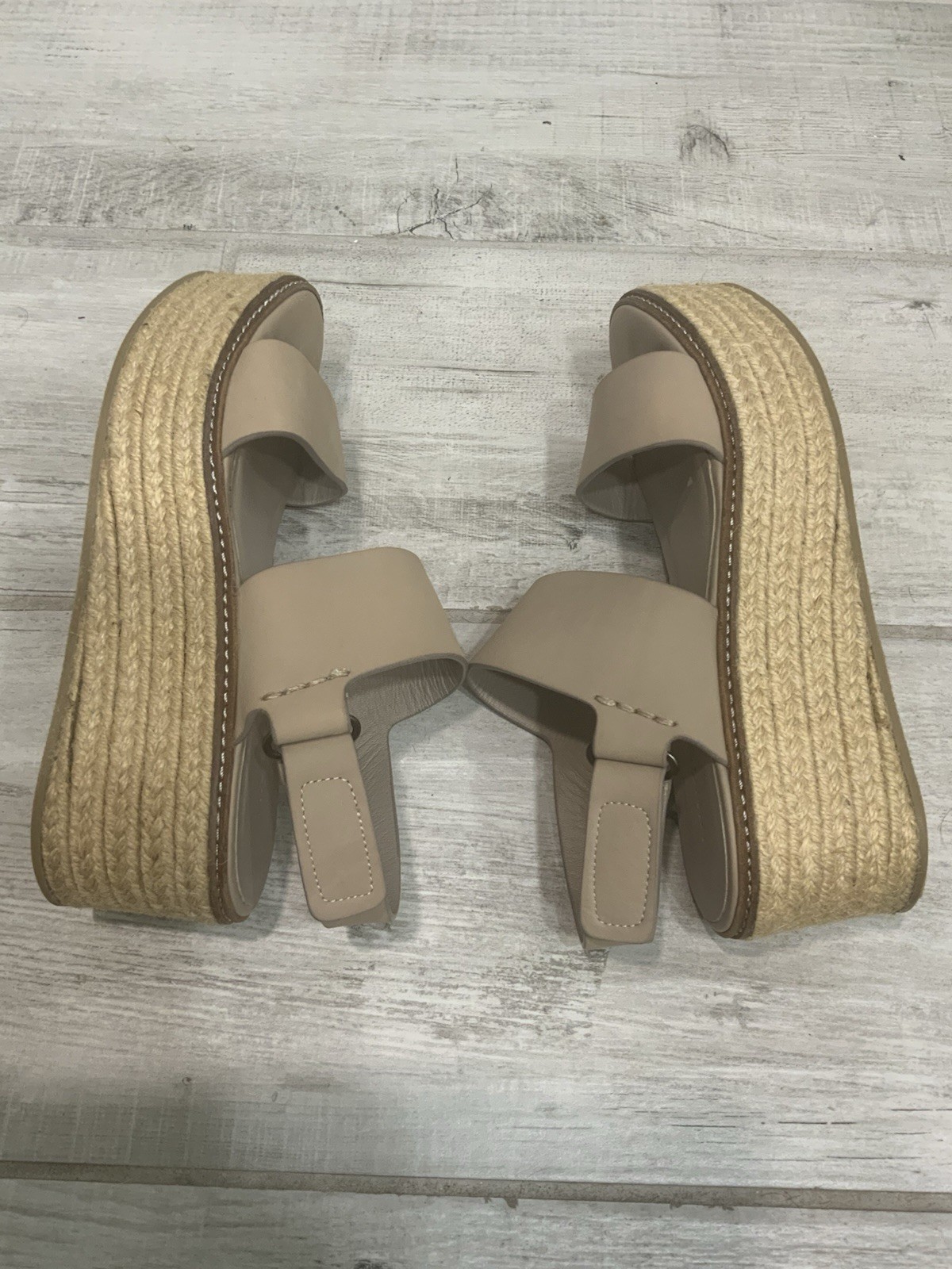 Vince Janet Women’s 6 M Taupe Nubuck Platform Chunky Espadrille Wedge Sandals
