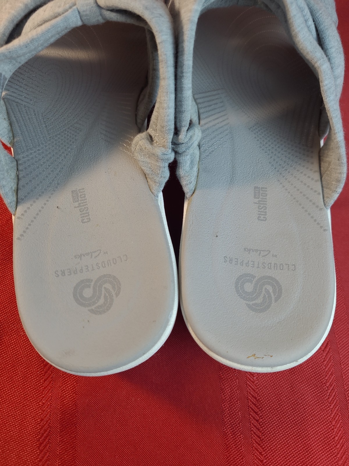 Clarks Cloudsteppers BreezeRae Grey Jersey Bow Slide Sandals Size 10