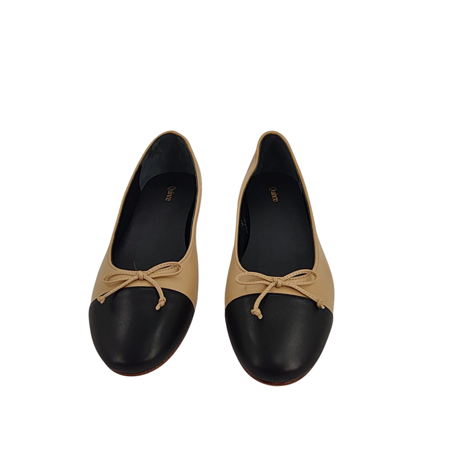Quince Women Italian Leather Cap-Toe Ballet Flat Cashew/Black Shoes 7