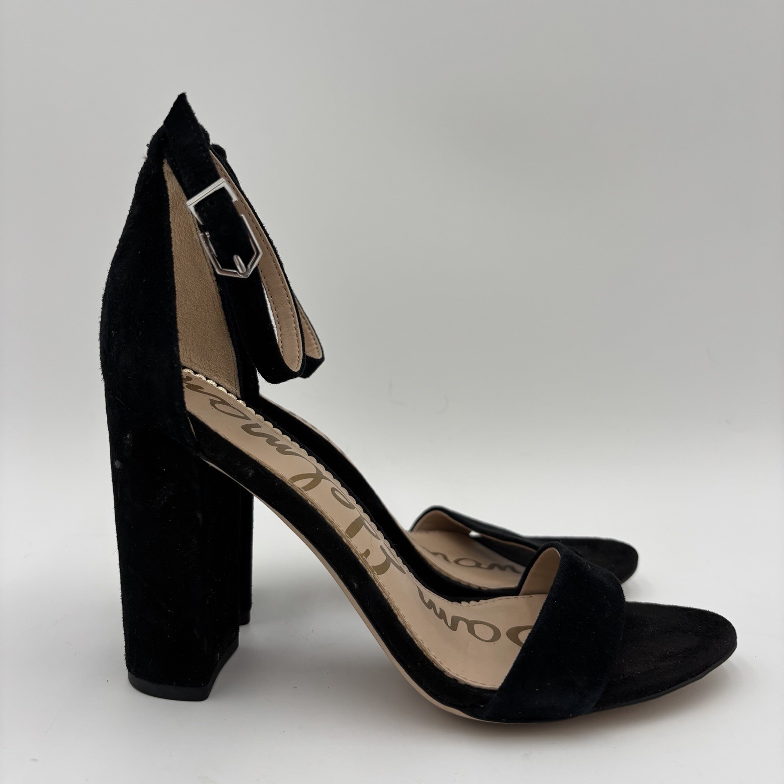Sam Edelman Yaro Black Suede Block Heel Ankle Strap Sandals Womens Size 6.5 M