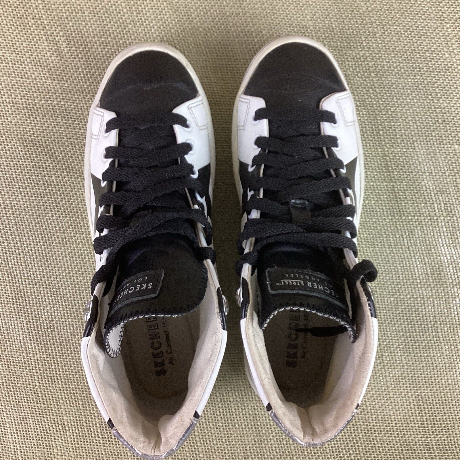 SKECHERS STREET Los Angeles AIR COOLED Sneakers Size 5.5 Leather High Top Stars