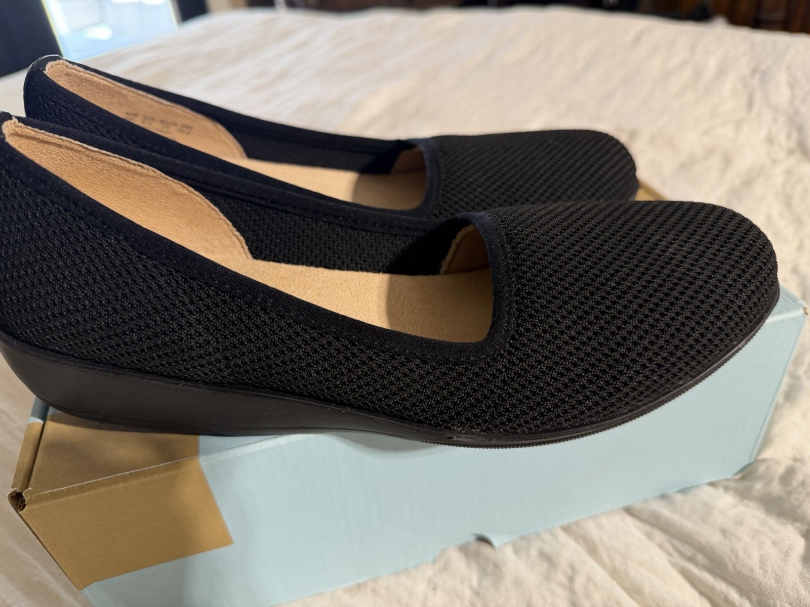 LifeStride Indy Black Stretch Knit Wedge Comfort Slip On Flat Shoes Womens 9W