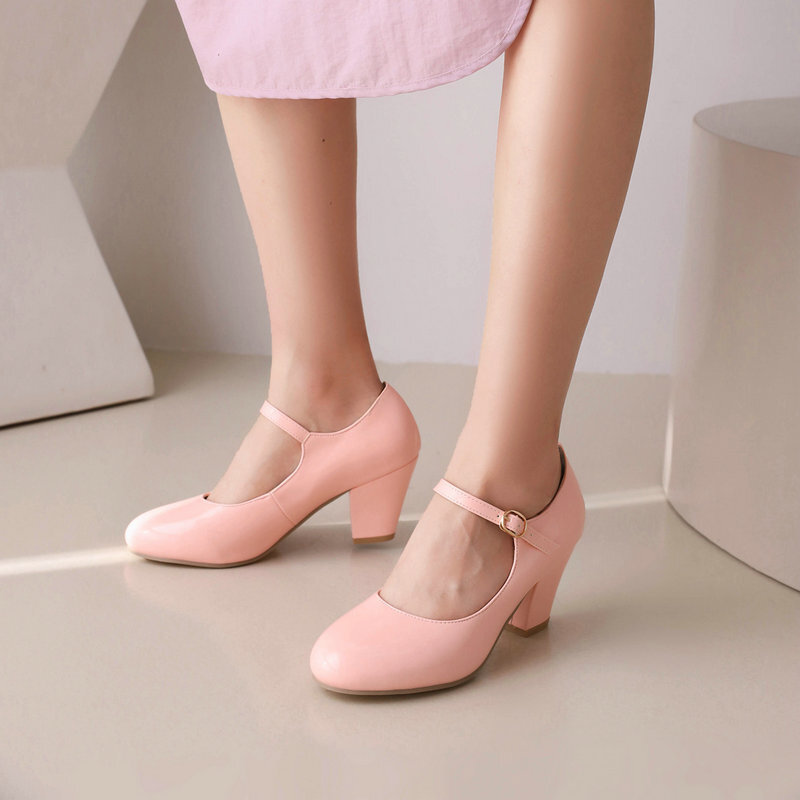 Womens Sweet Candy Mid Heel Mary Jane Classic Leather Shoes Wedding Commute Lady