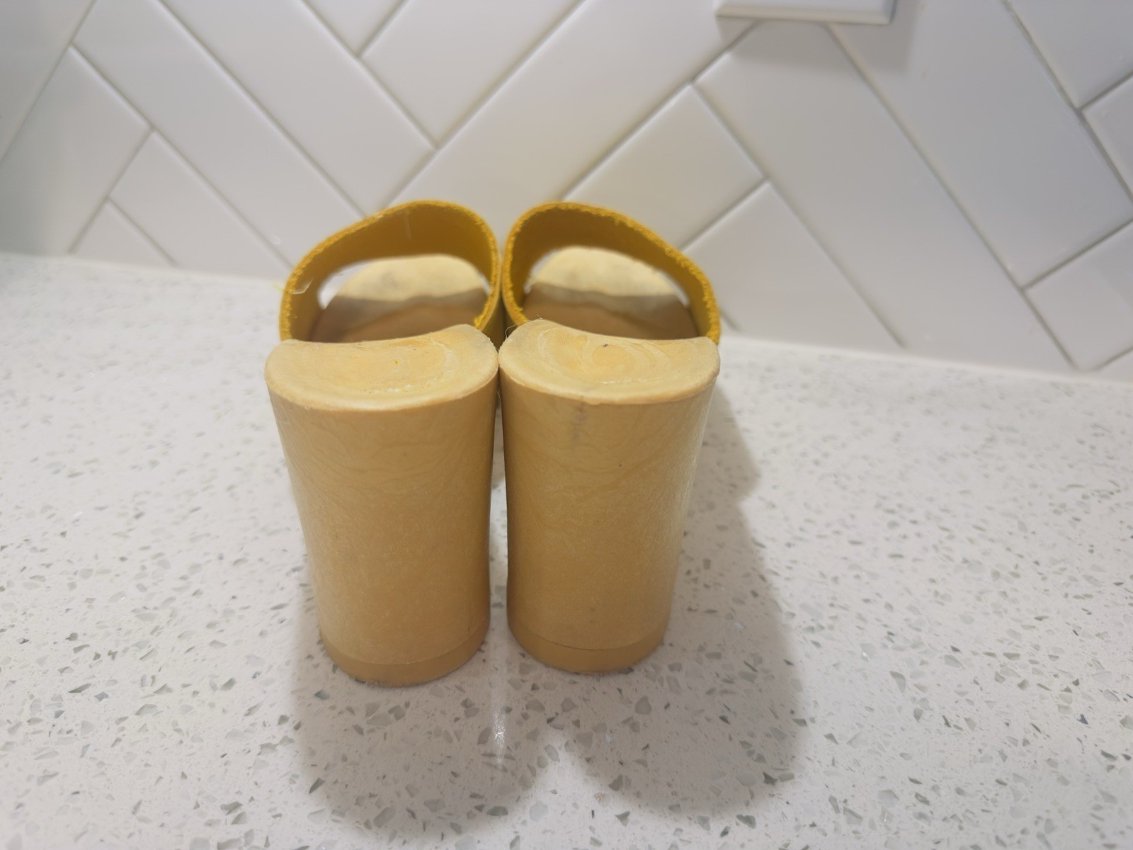 Vintage 1980s Candies Original Sandals High Heels Slides Yellow Golden 8 / 39