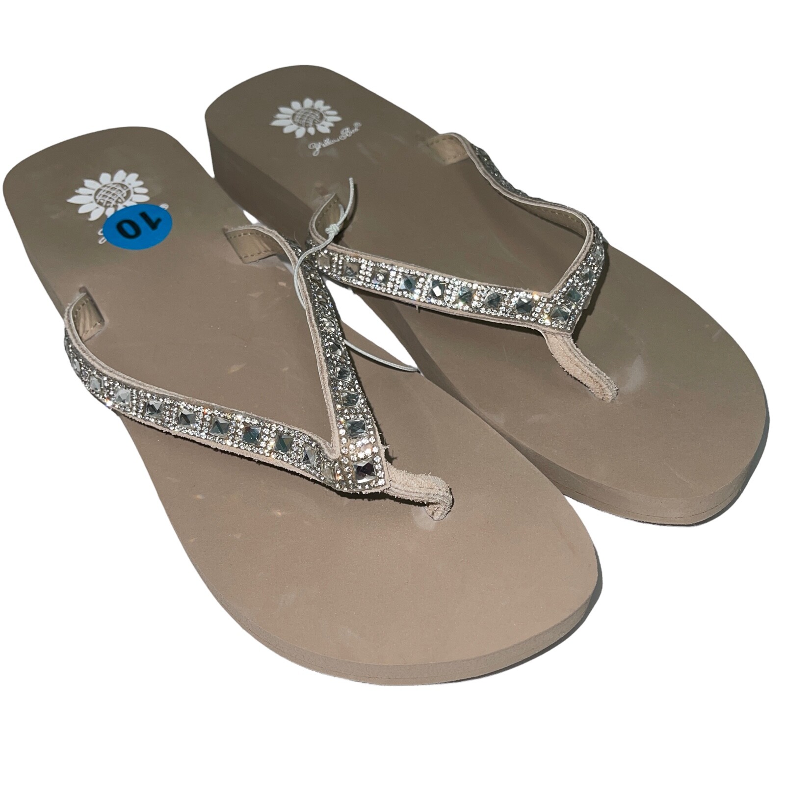 Yellow Box Womens Flip Flops Saydee Sparkle Jeweled Rhinestone Beige Tan Sandals