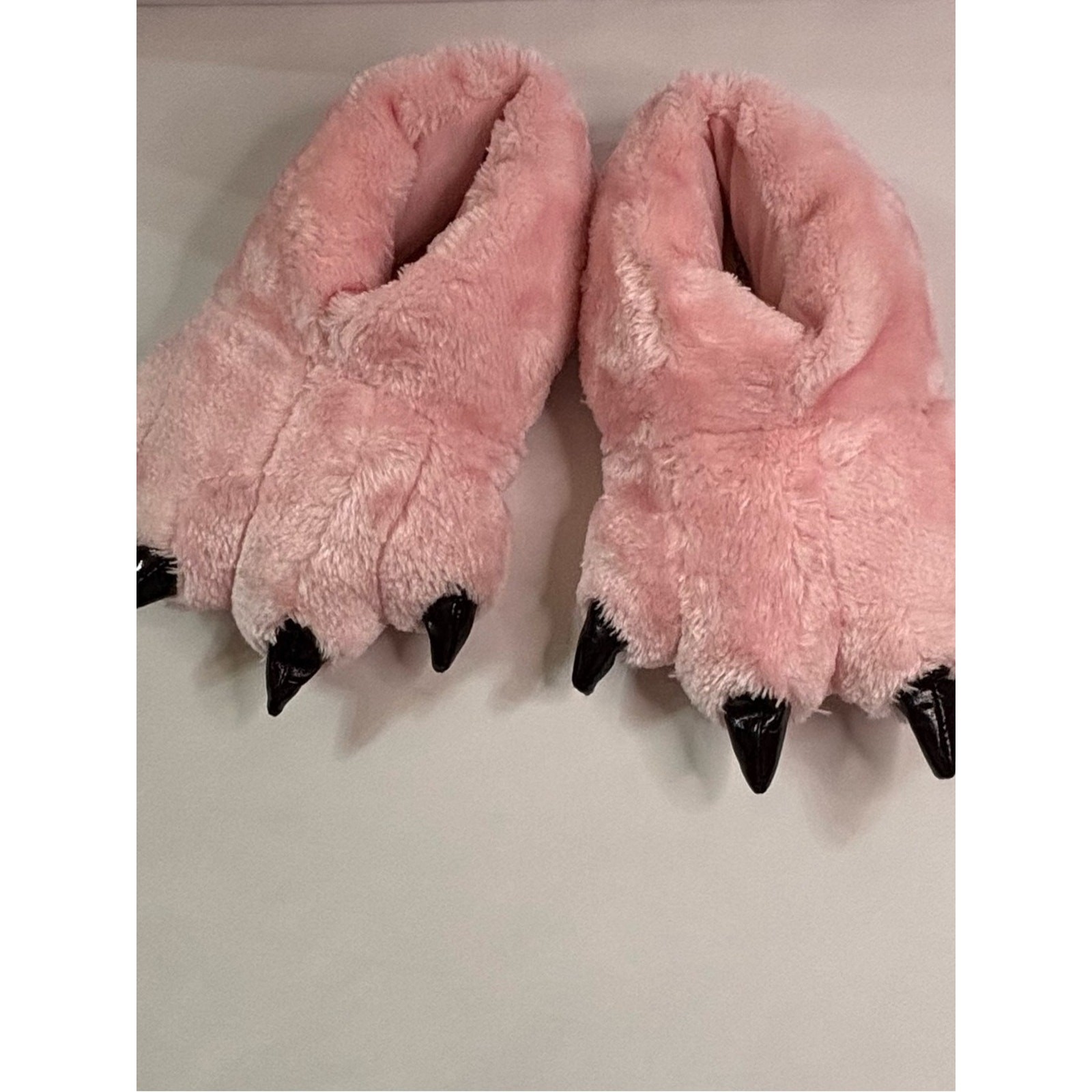 H&M Pink Plush Monster Claw Slippers with Black Claws Sz 36/37