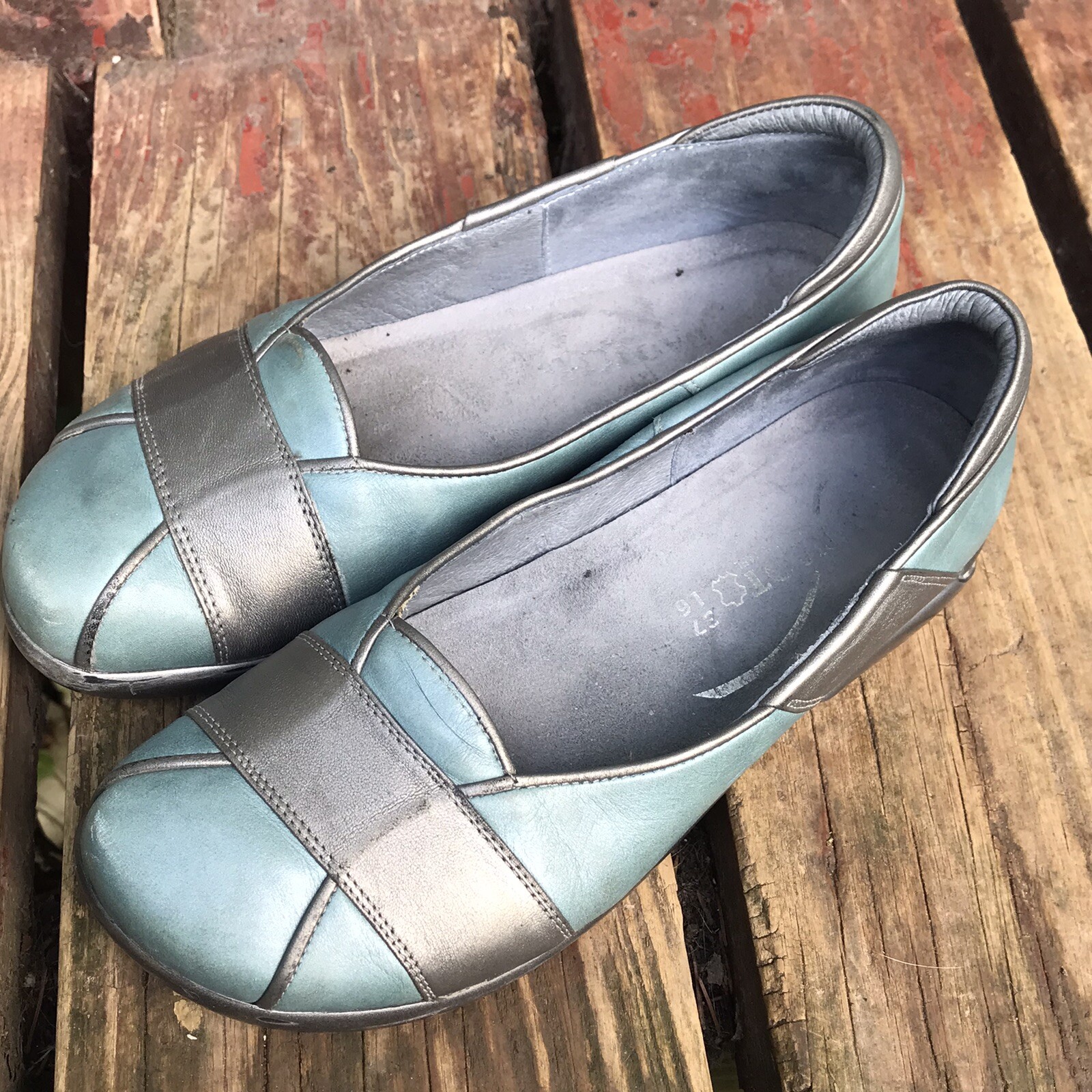 NAOT Architect Leather Ballet Ballerina Flat Shoe Turquoise Silver 37 US 6 Fairy
