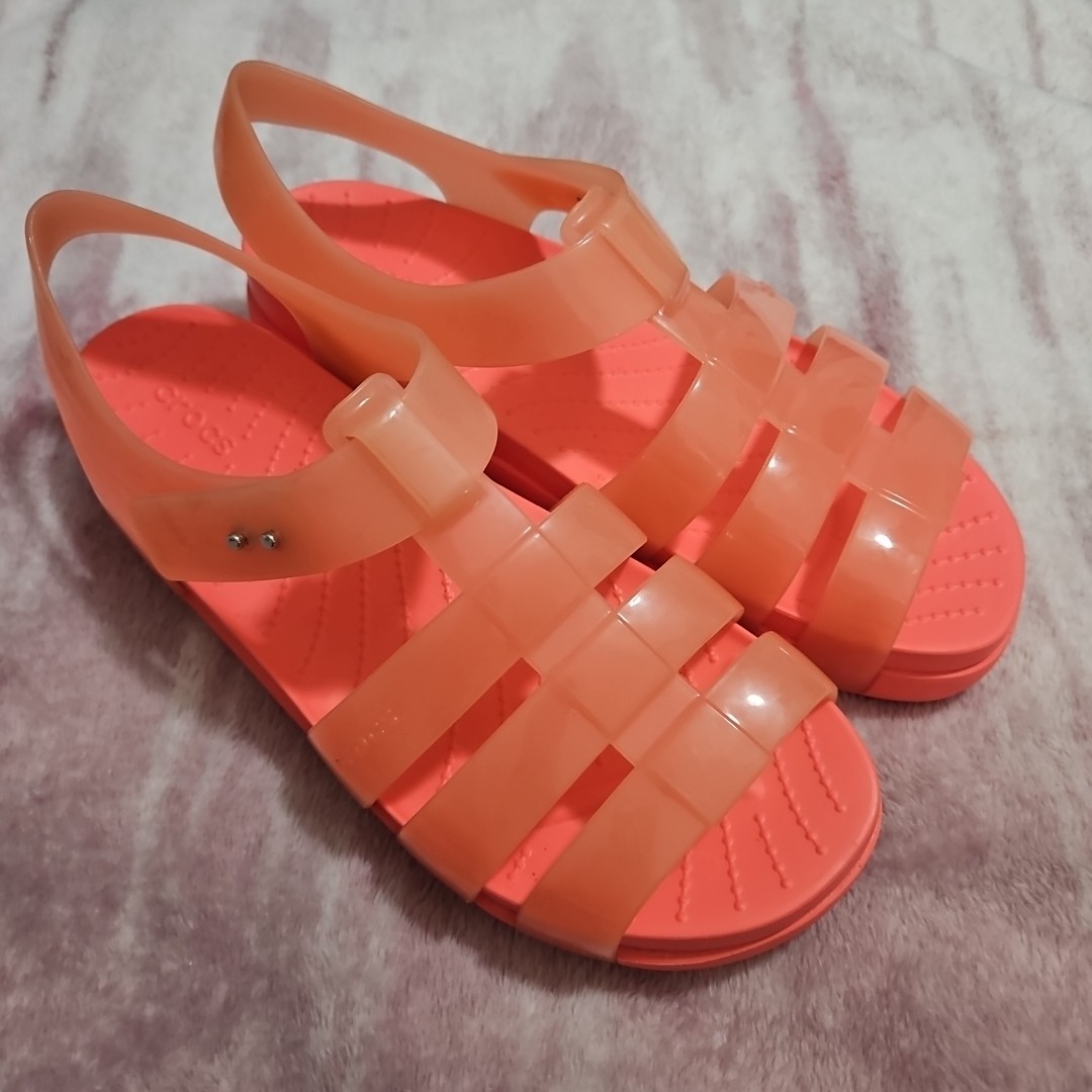 Crocs Womens Splash Glossy Fisherman Sandals Coral Low Platform Size 10 W