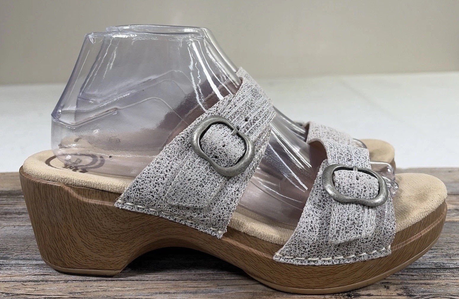 Dansko Sophie 40 9.5-10 Taupe Beige Leather Wedge 2 Buckle Strap Sandals Summer