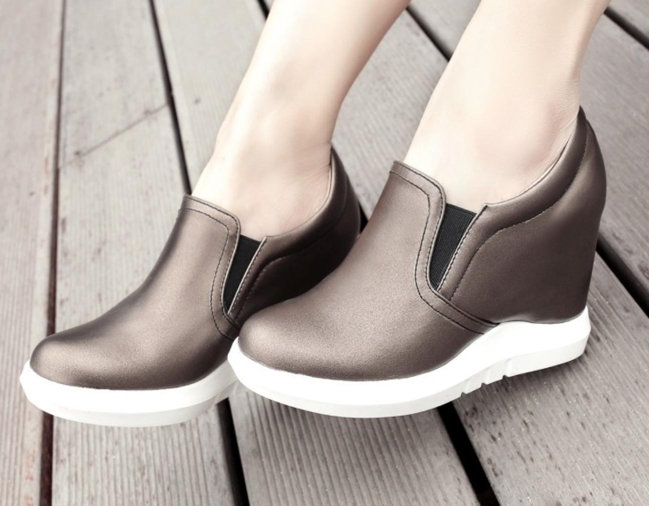 Women’s Casual Sneakers Hidden Wedge High Heel Round Toe Pumps Shoes Slip On Hot