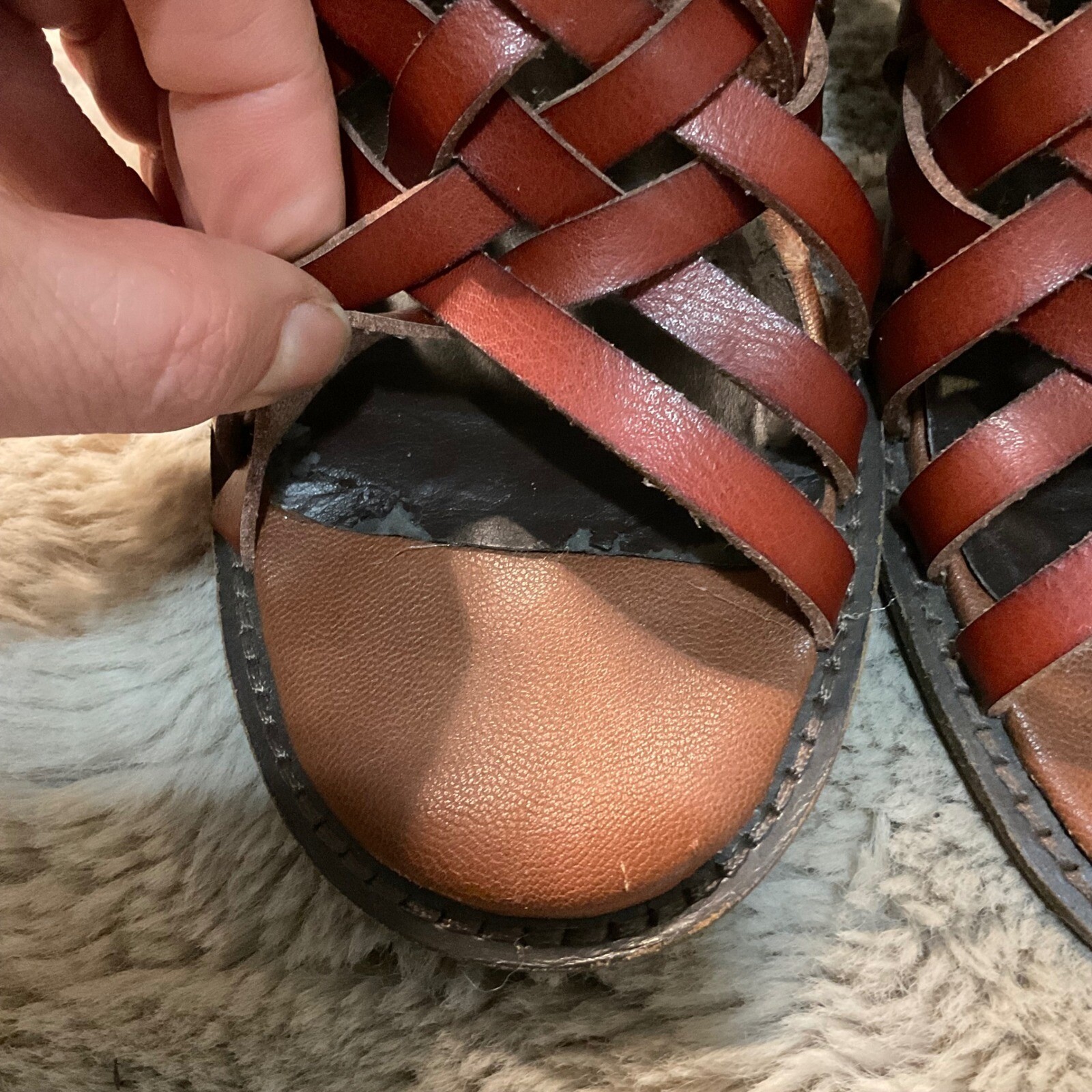 Farylrobin Free People Sandal Woven Brown Leather Size 10 Heeled Open Toe