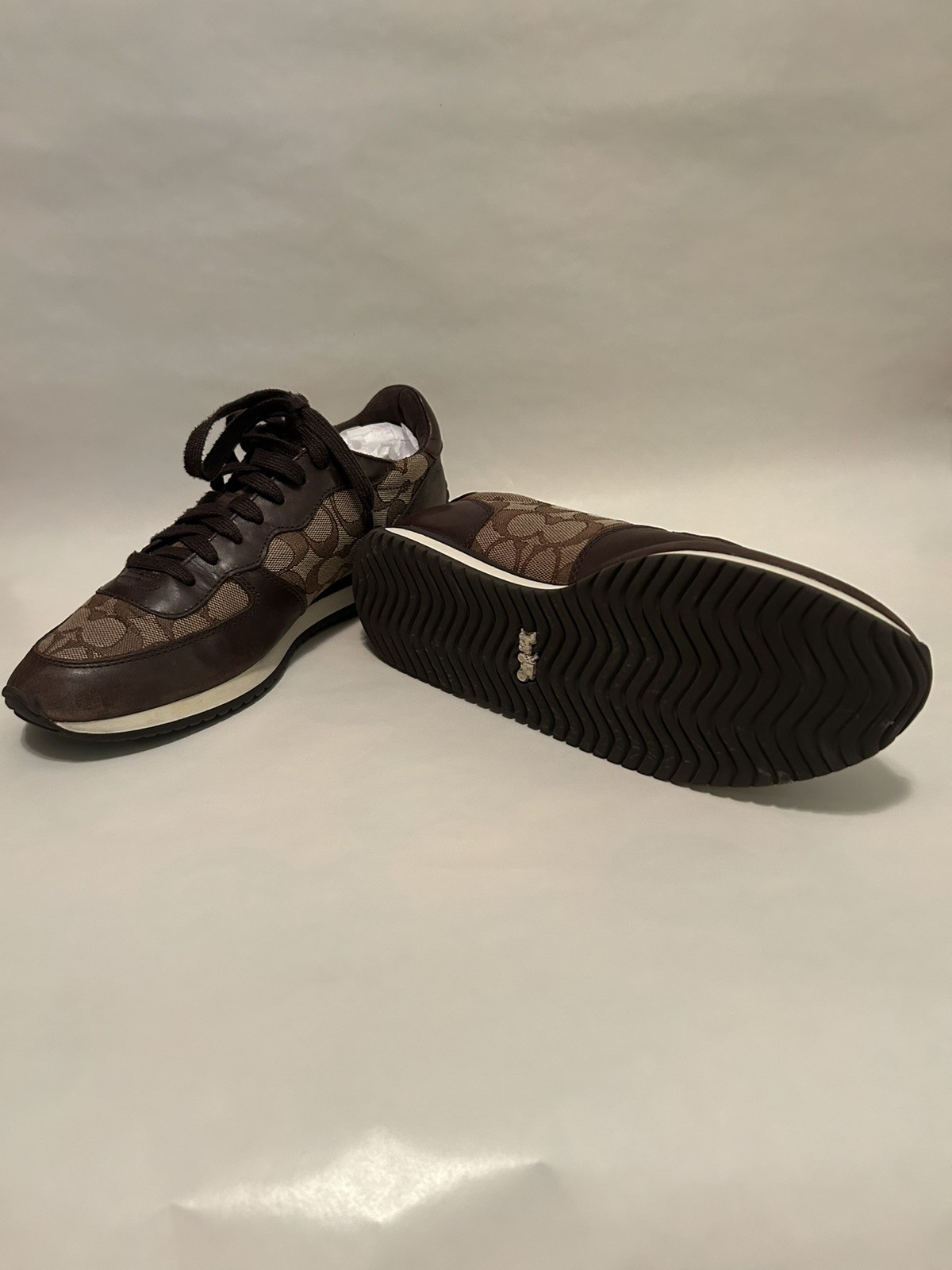 COACH Farah Women’s Sneakers Brown & Khaki Signature Leather Jacquard US 9.58