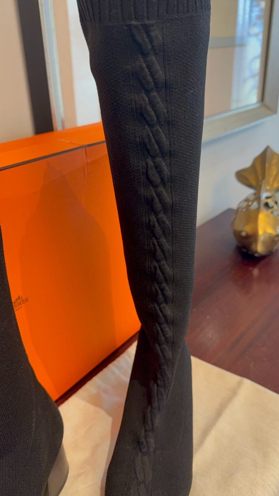 Hermes Volver Black Knit High Boots – 39. Not available anywhere else. Worn once