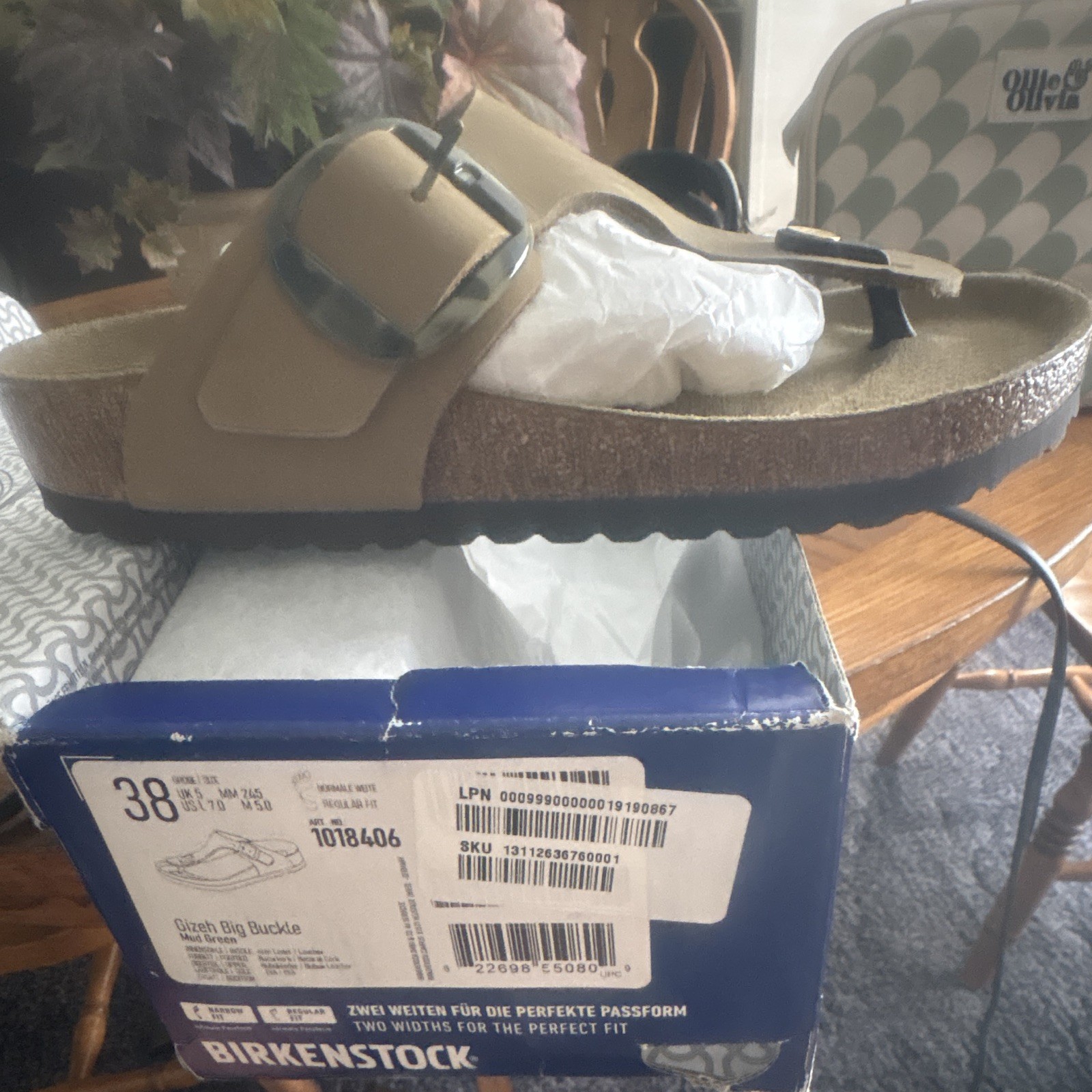 Birkenstock Gizeh Big Buckle Mud Green Thong Sandals EU 38 US 7 Regular