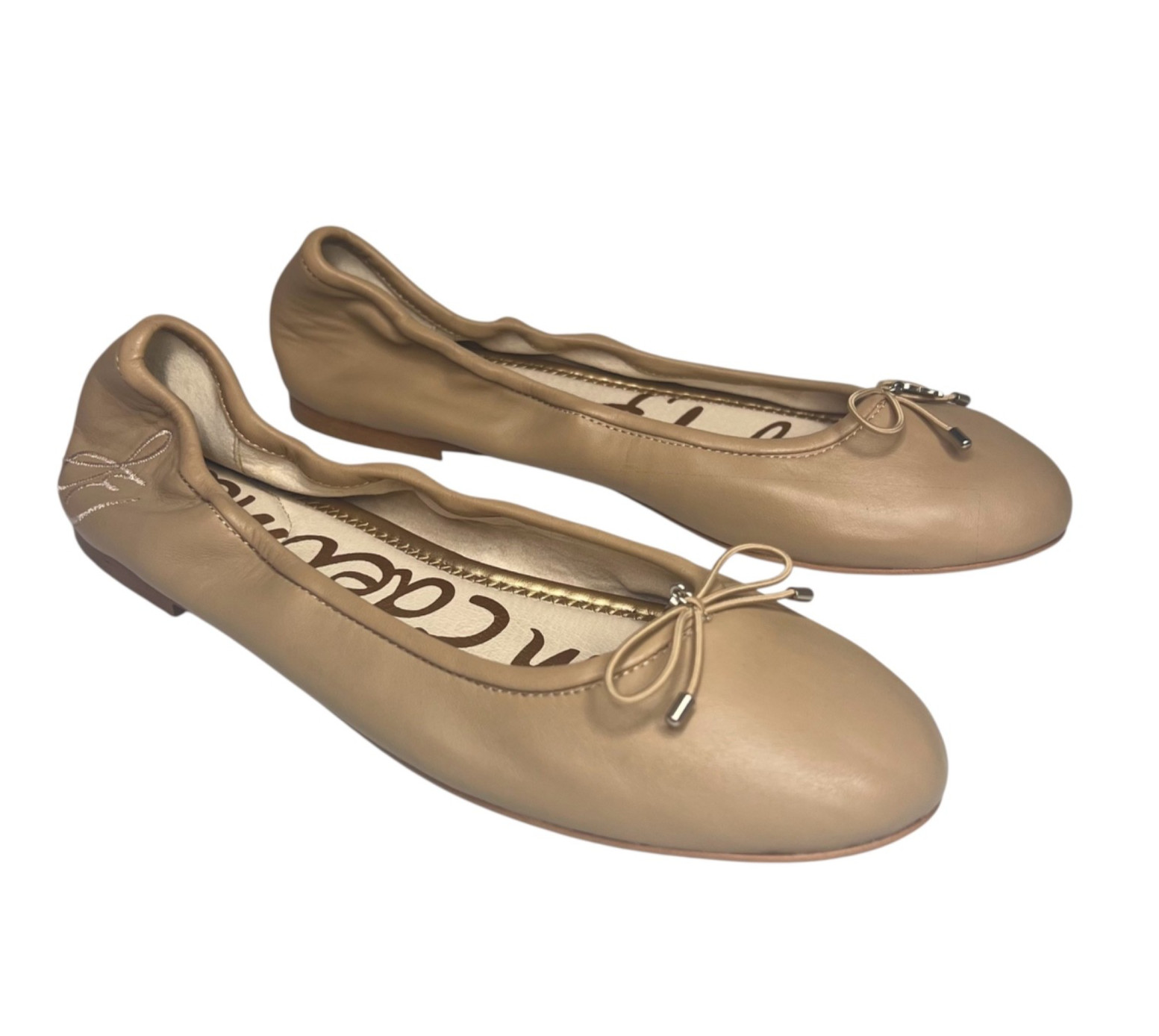 Sam Edelman Felicia Leather Ballet Flats Womens 9 M Beige Nude Bow