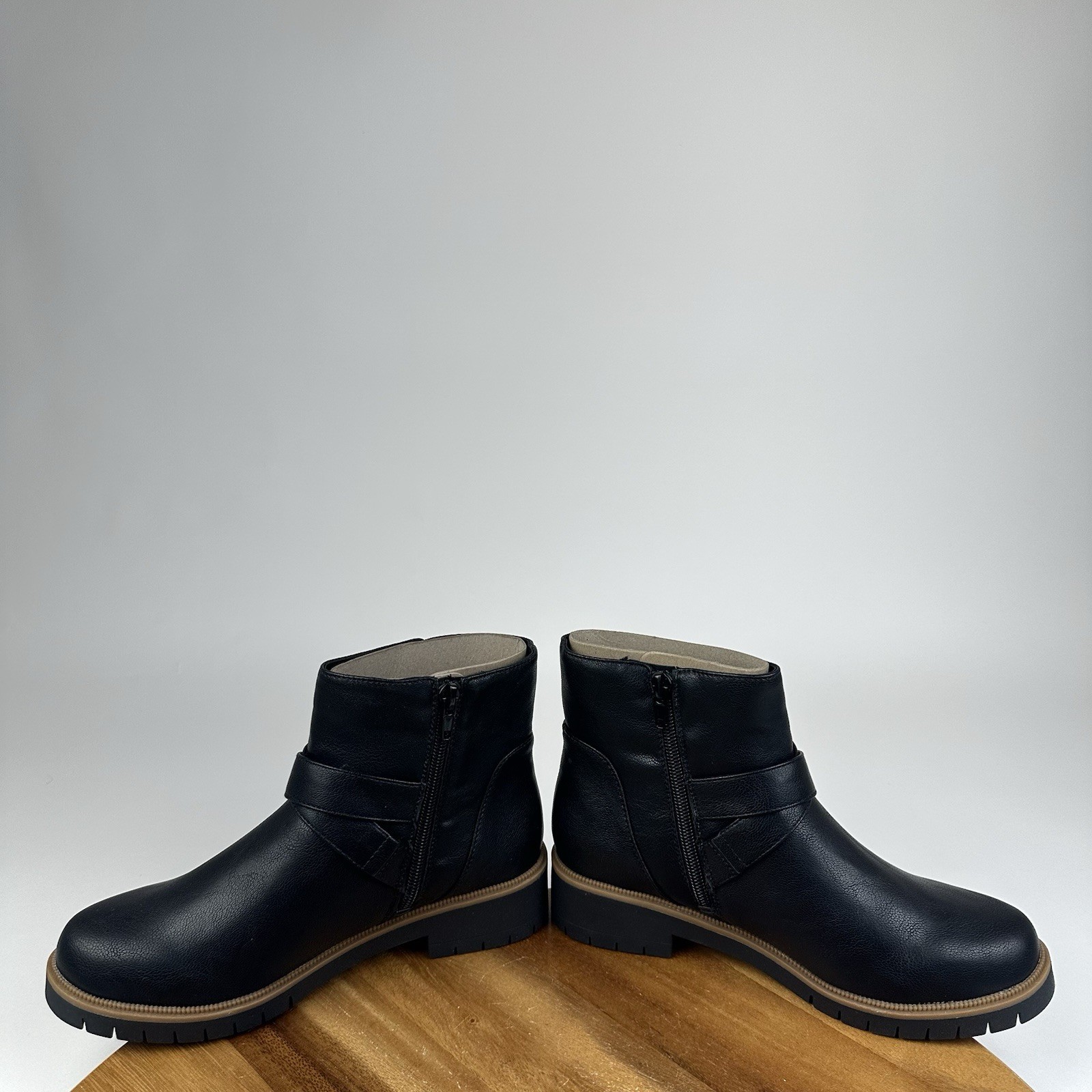 New NIB Womens Style & Co. Gabella Black Faux Leather Buckle Ankle Boots Size 6