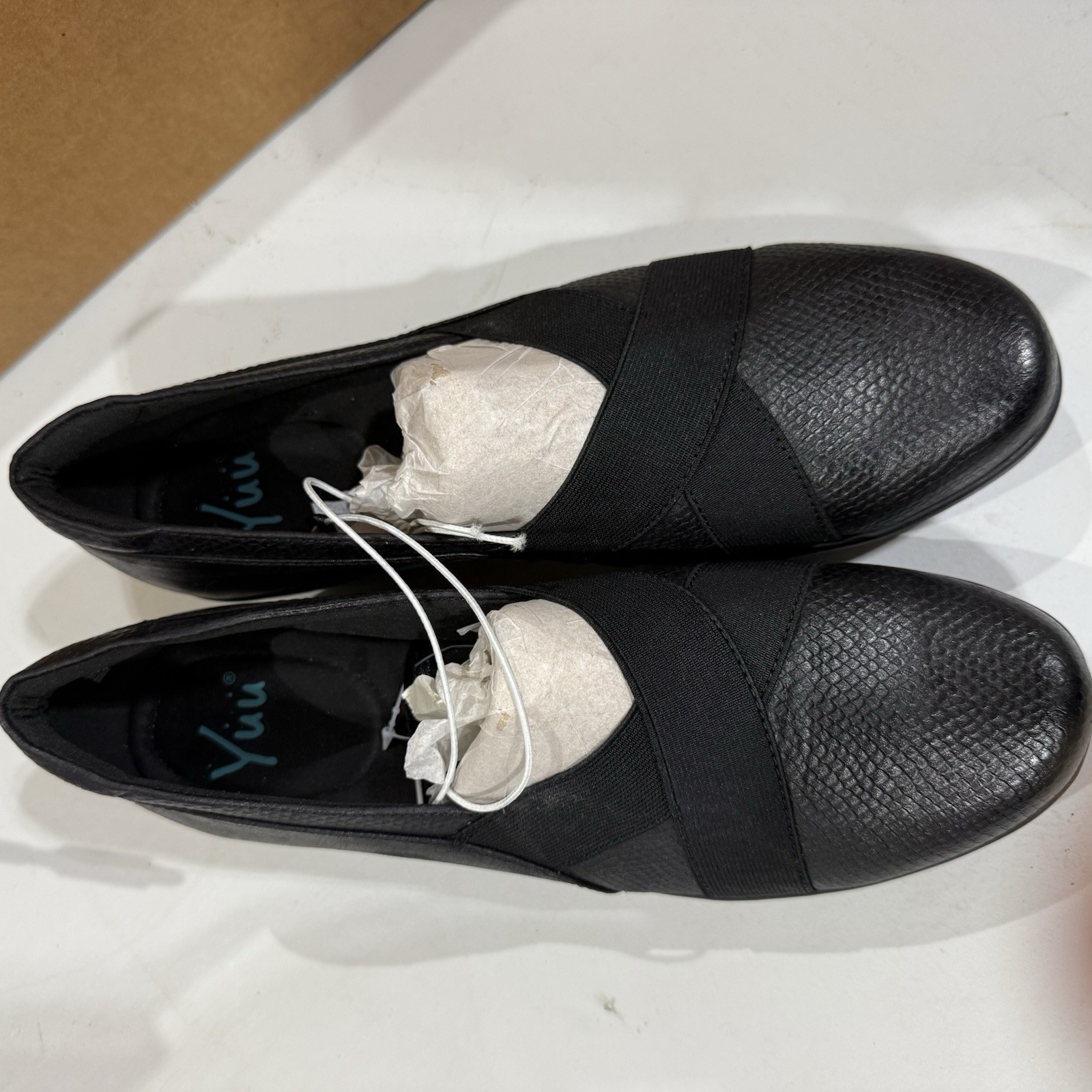 Yuu Darling Black Slip On Shoes Womens 11M Comfort Elastic Straps NIB JCP