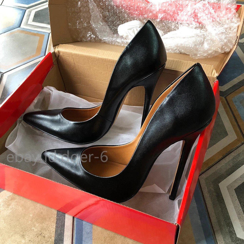 Solid Black 15cm Extremely High Heel Pointy Toe Stiletto Pumps Slip on Sandals