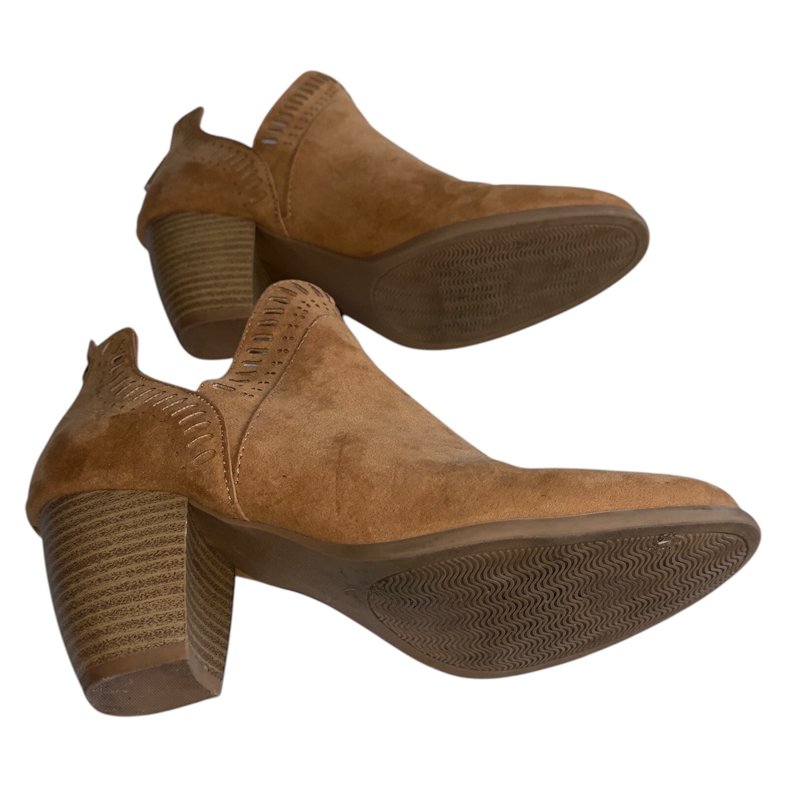 Brown Suede Ankle Booties 5 Block Heel Zip Square Toe Boho Western Minimalist