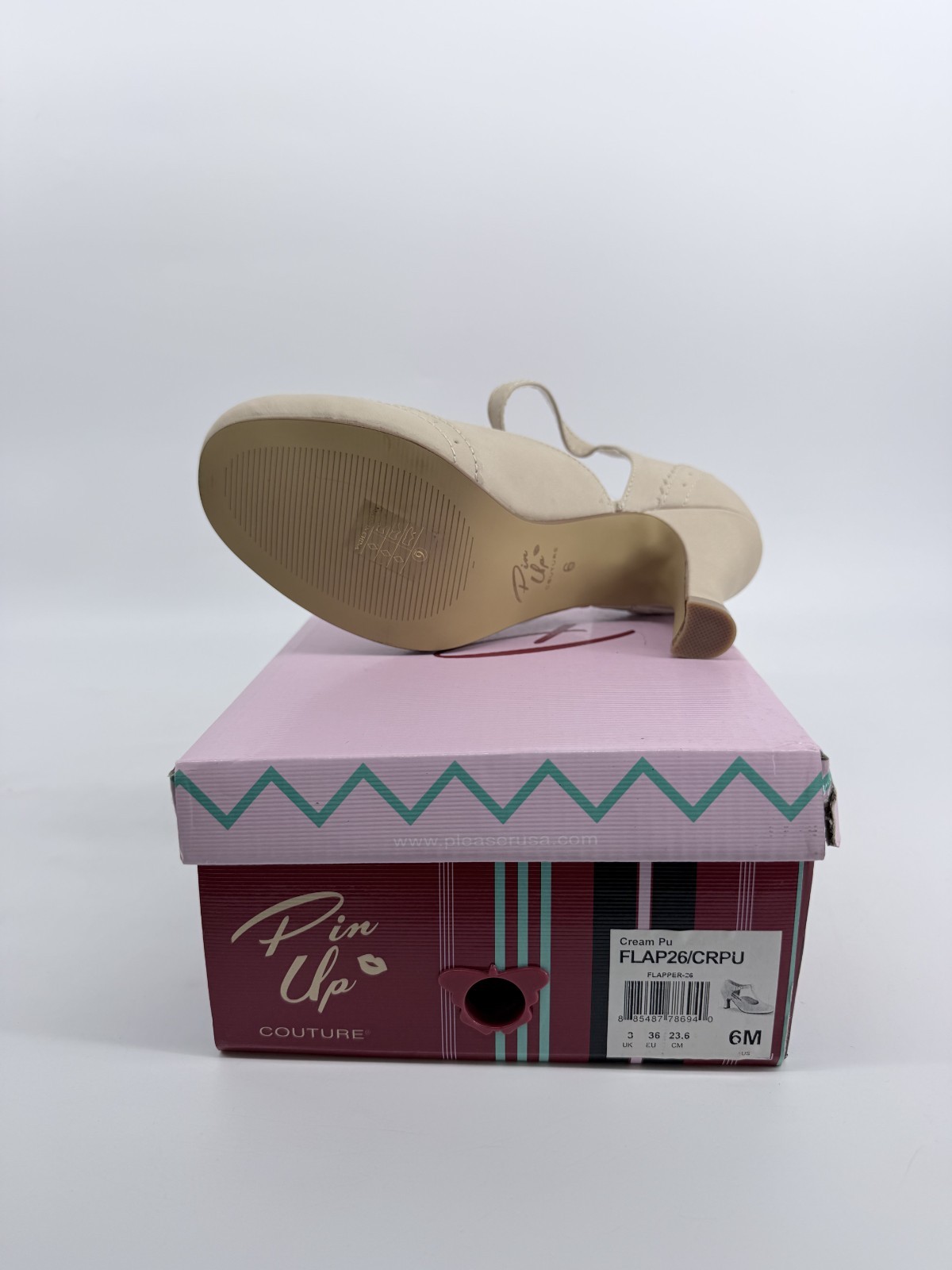 Pleaser Pin Up Couture 3″ Kitten Heal Round Toe T-Strap Pump Flapper 26 Cream Pu