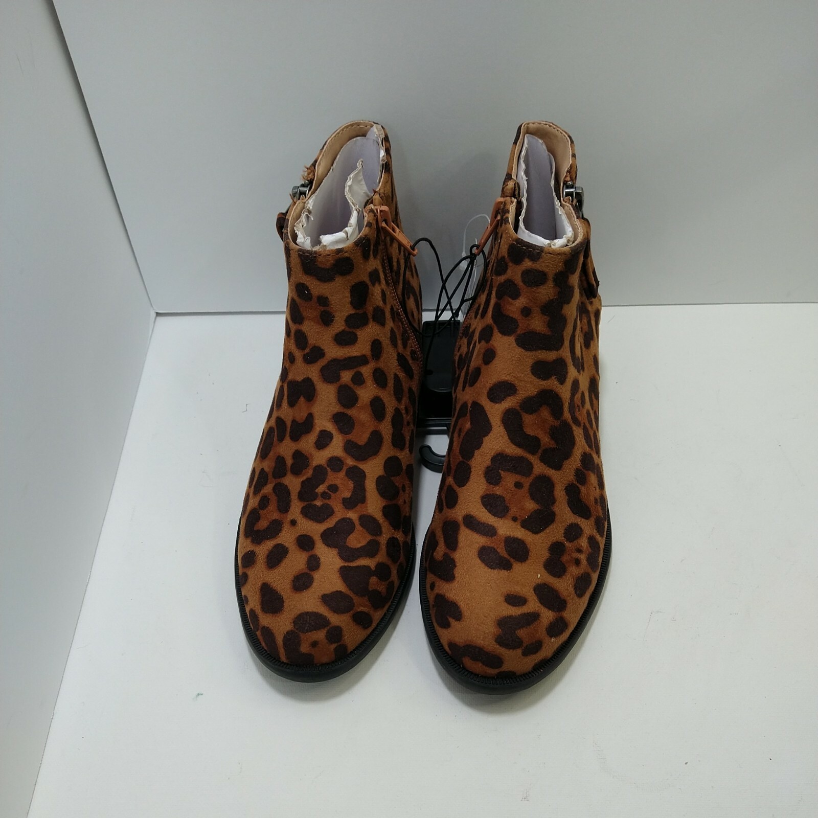 Fall Winter Leopard Animal Print Ankle Boots Double Zipper Heel Sz 7 Memory Foam