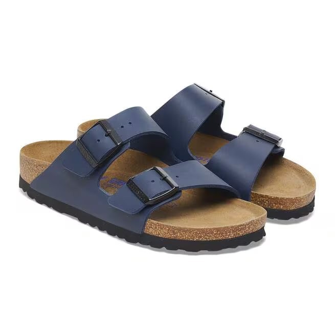 Birkenstock Arizona Birko-Flor Blue Leather Soft Footbed Unisex Sandals