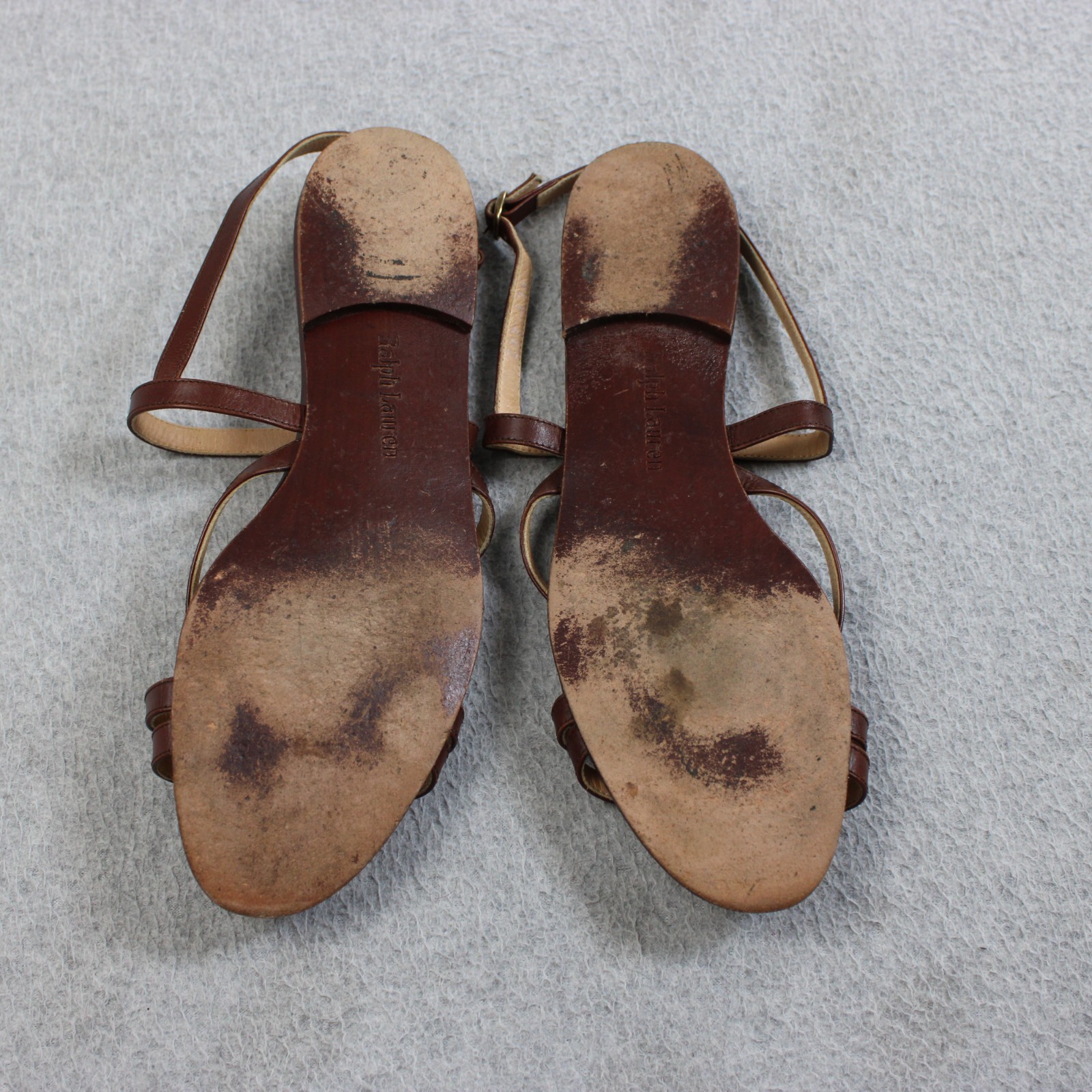 Vintage Ralph Lauren Sandals Woman 8 1/2 Brown Cross Strap Coastal Boho 90s READ