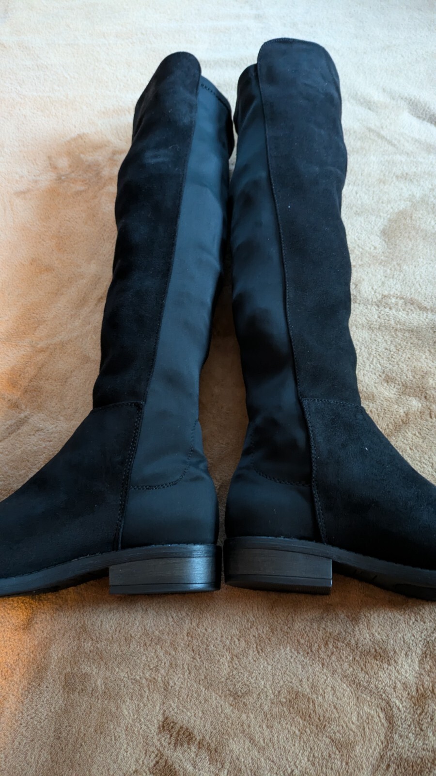 Rebel women’s black textile / faux suede over the knee boot, size 6