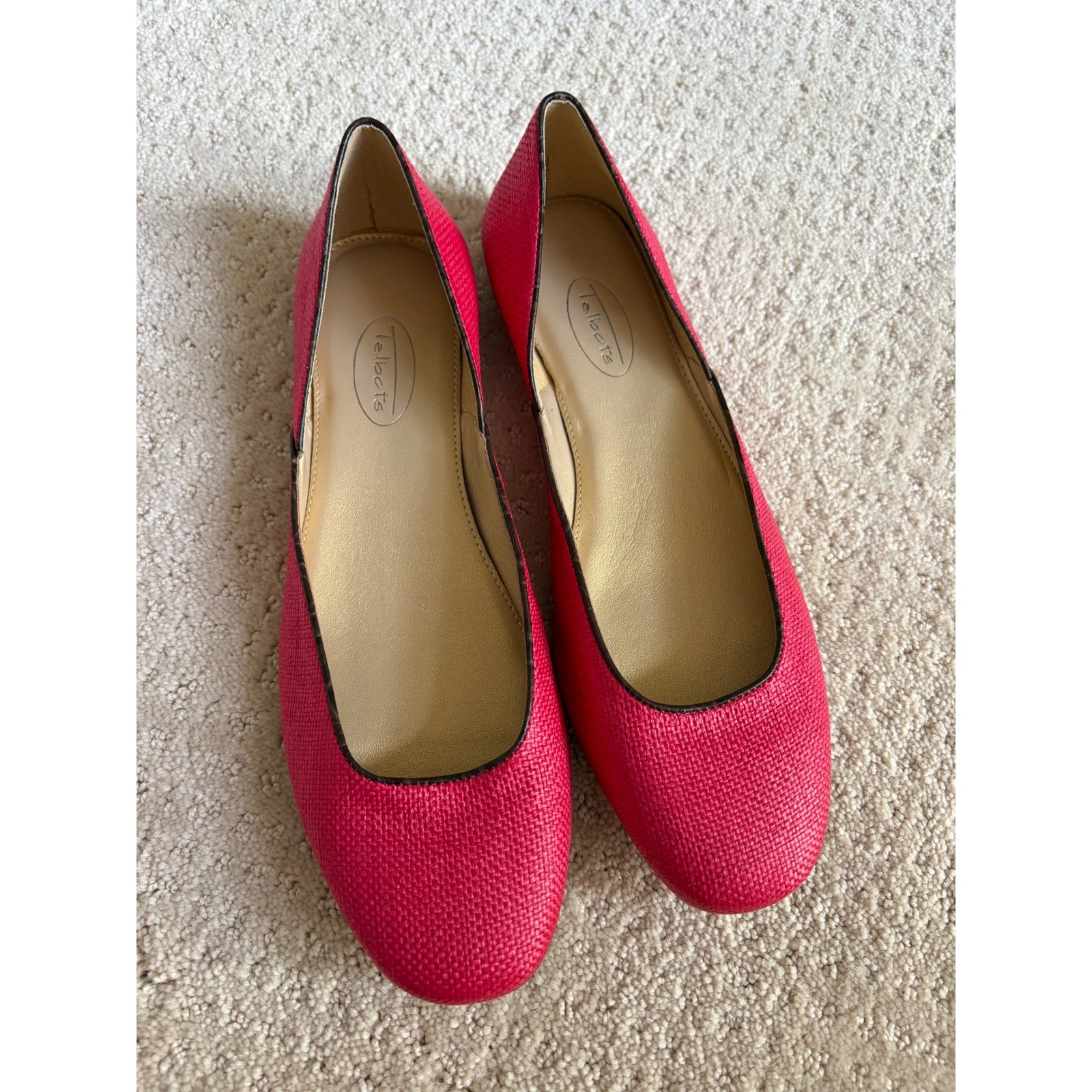 Talbots Womens Red Textured Raffia Ballet Flats Leather Sole Round Toe Shoes 8B