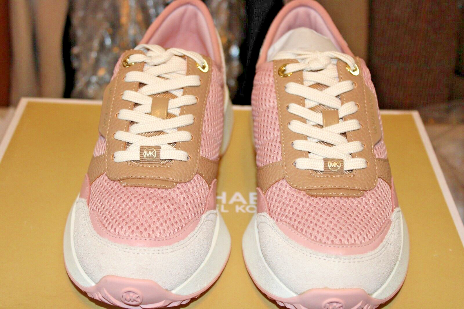 Michael Kors Pink Multi Athletic Shoes Flynn Trainer Oval Air Mesh Size US 6.5 M