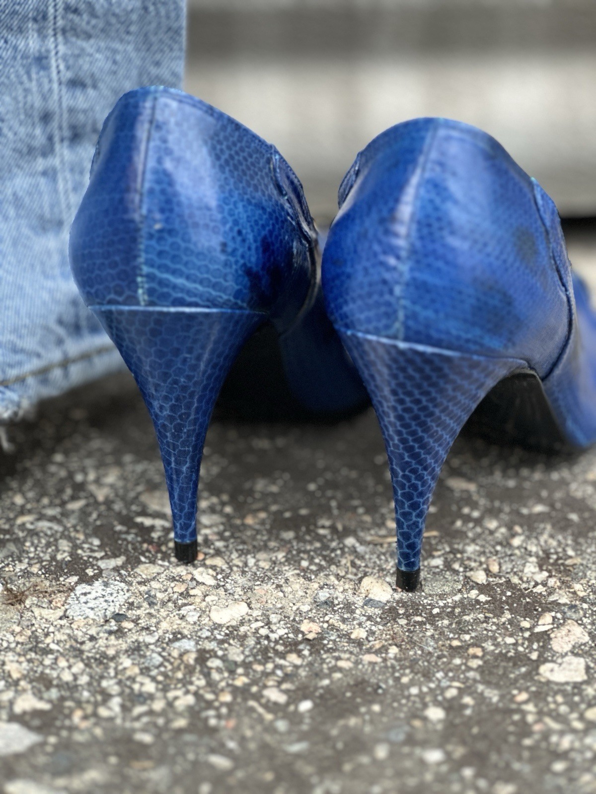 Predictions Pump Heels Shoes Blue Genuine Leather Snakeskin