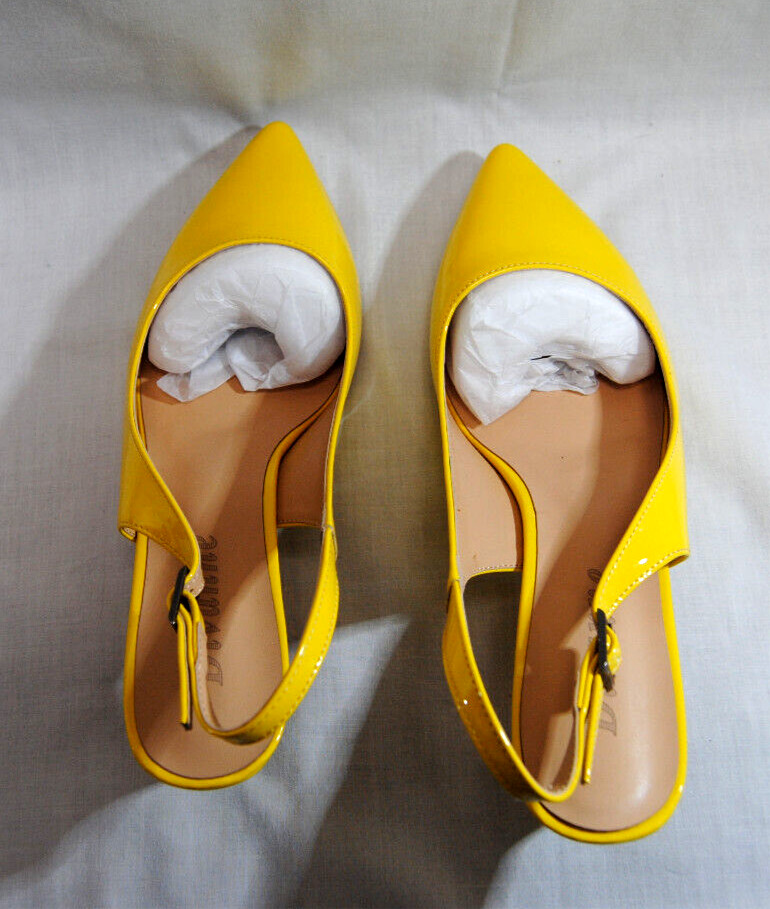 Divanne Womens Kitten Heel Slingback Closed Pointed-Toe Dress Shoes Yellow T2365