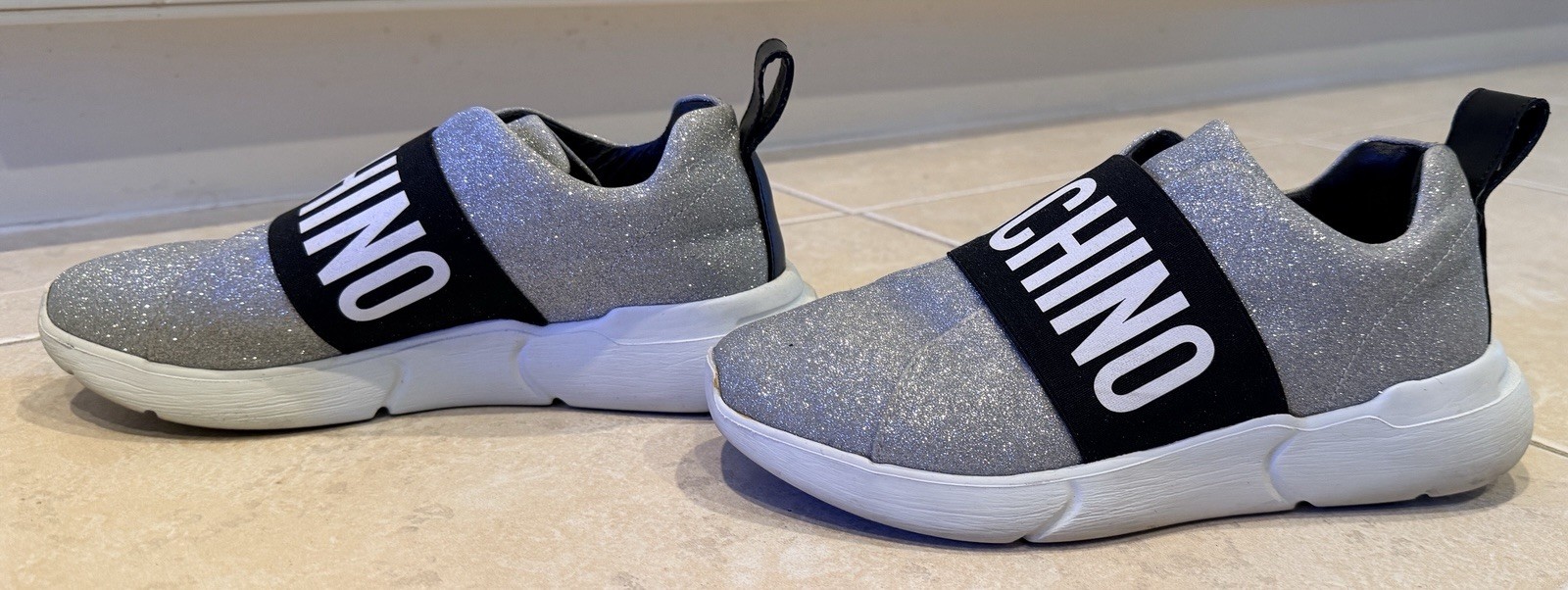 MOSCHINO Silver Glitter Sneakers 36 with Box
