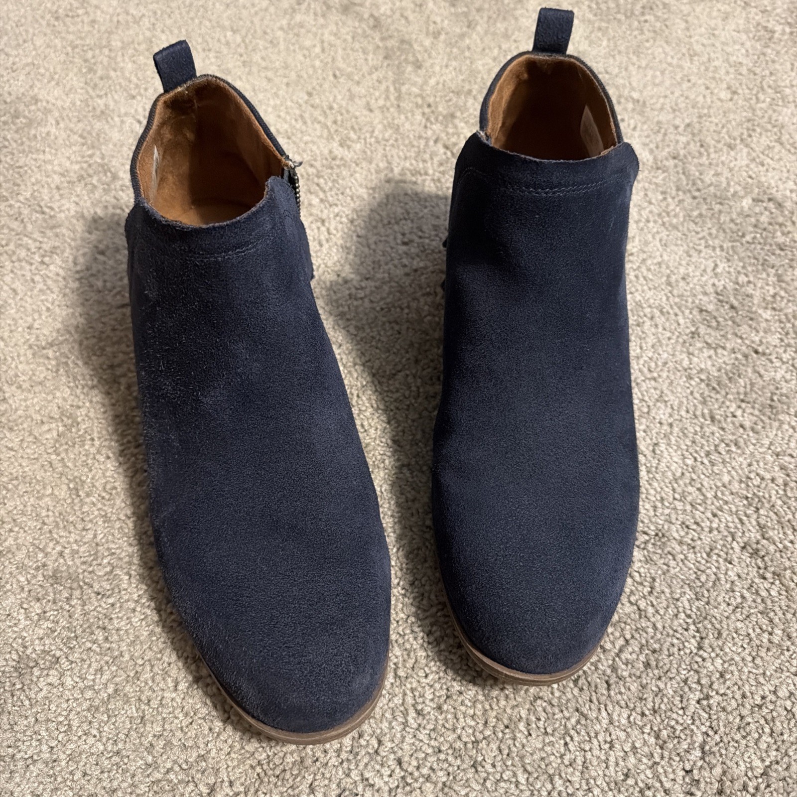 TOMS Deia Slip On Women’s 10 Blue Suede Side Zipper Ankle Bootie boot low heel