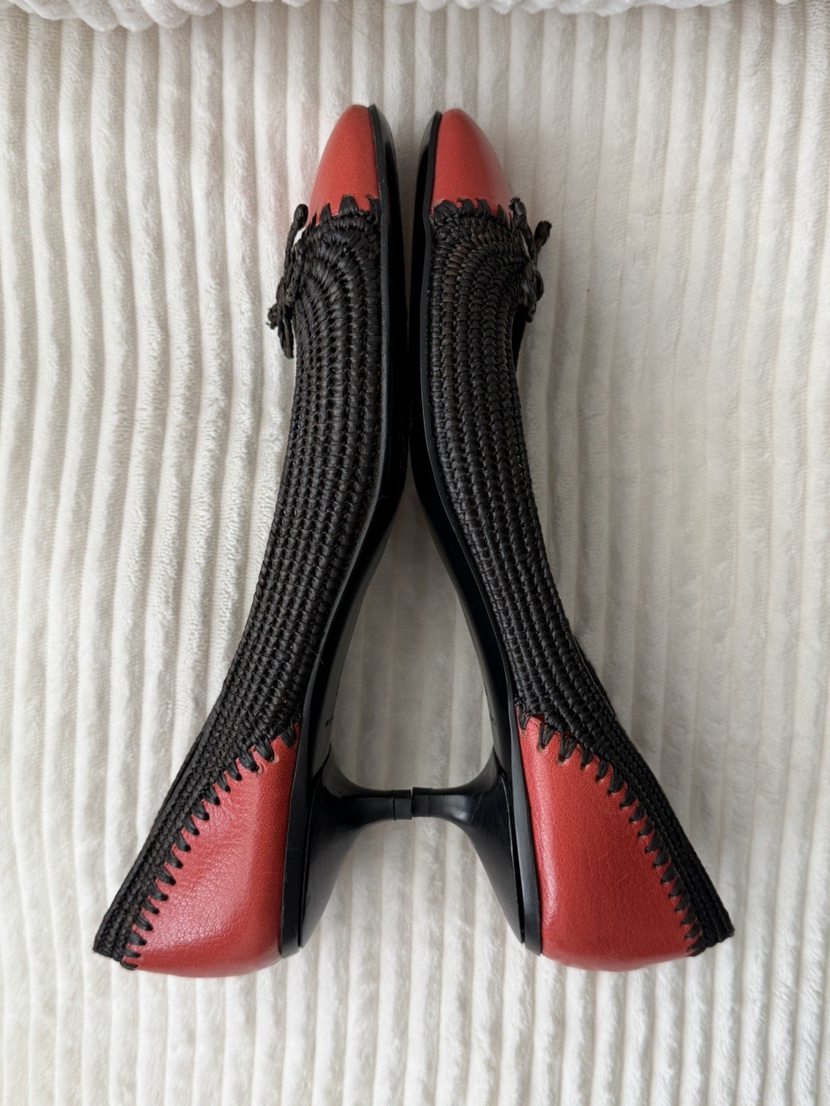 Bottega Veneta Resort 2014 Black Raffia & Leather Low Heel Pumps