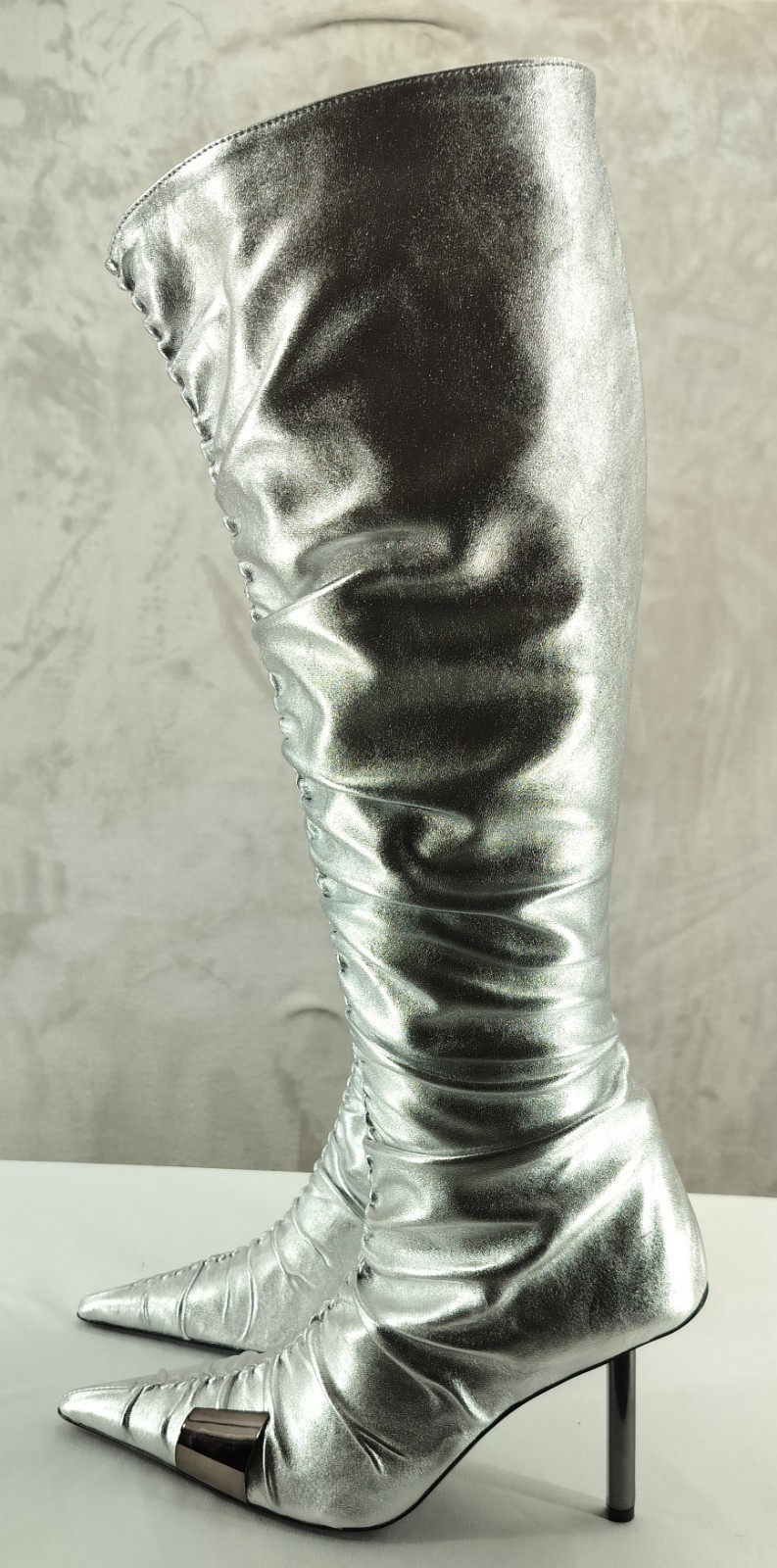 GIABORGHINI Parisi Silver High Heel Leather Boot