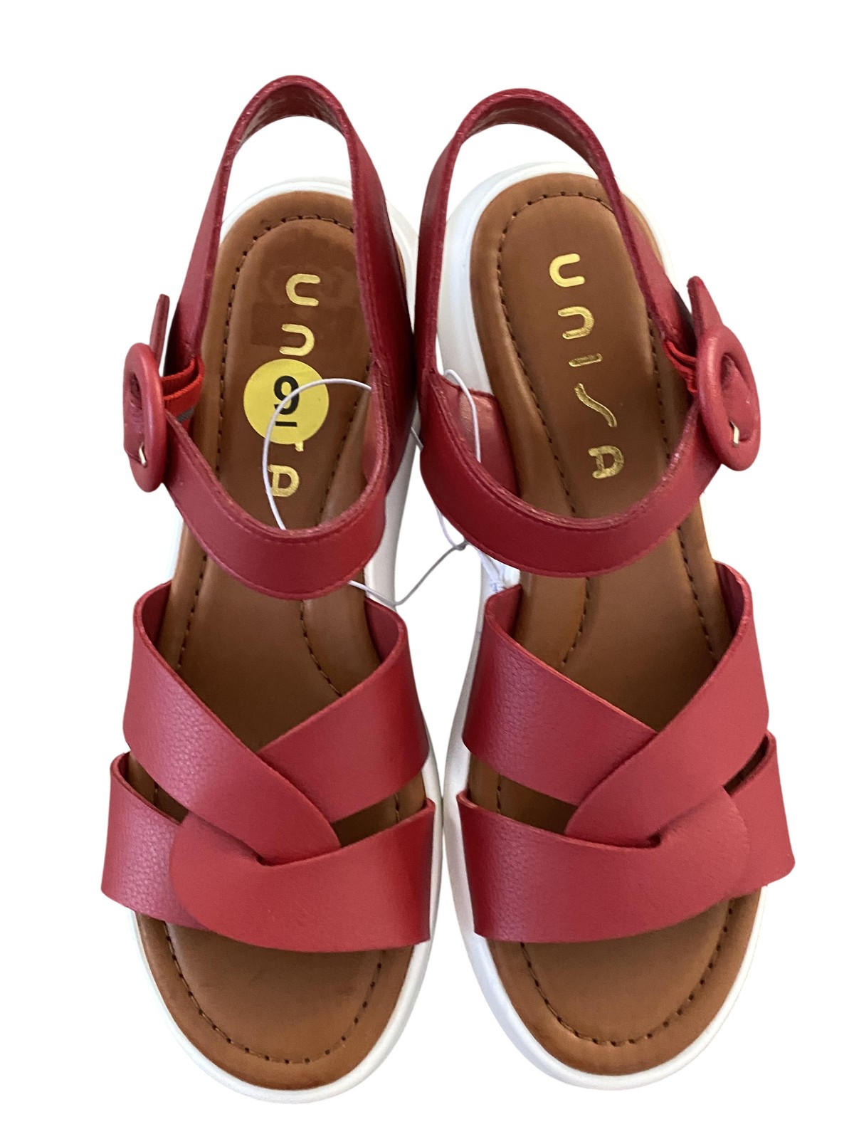 Unisa Sandals Womens Size 9 Red Strappy Slingback Platform Wedge Buckle Comfort