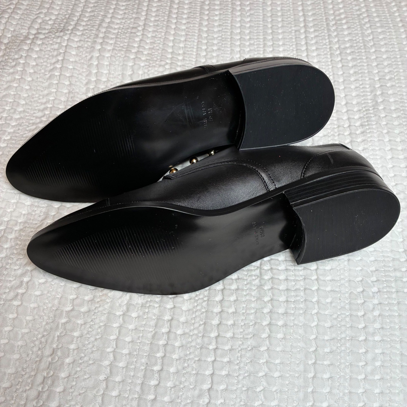 Nine West Wearable Oxfords 8.5 Black Leather Gold Stud Academia Edwardian Whimsi