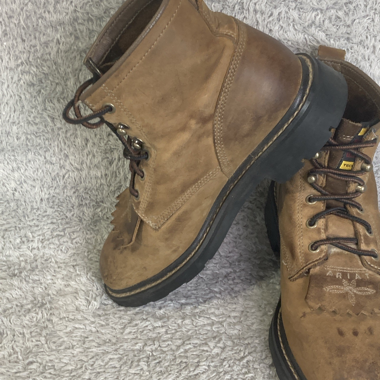 Ariat ATS Boots Womens Lace-Up Ropers Size 6 B Brown Leather Cowgirl Work