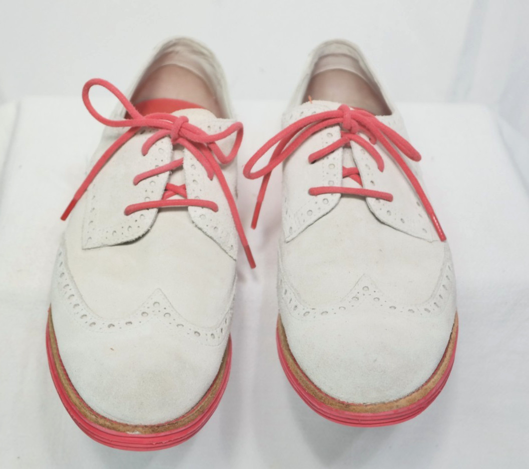 Cole Haan Lunargrand Wingtip Oxford Suede Shoes Womens 8B Gray Pink