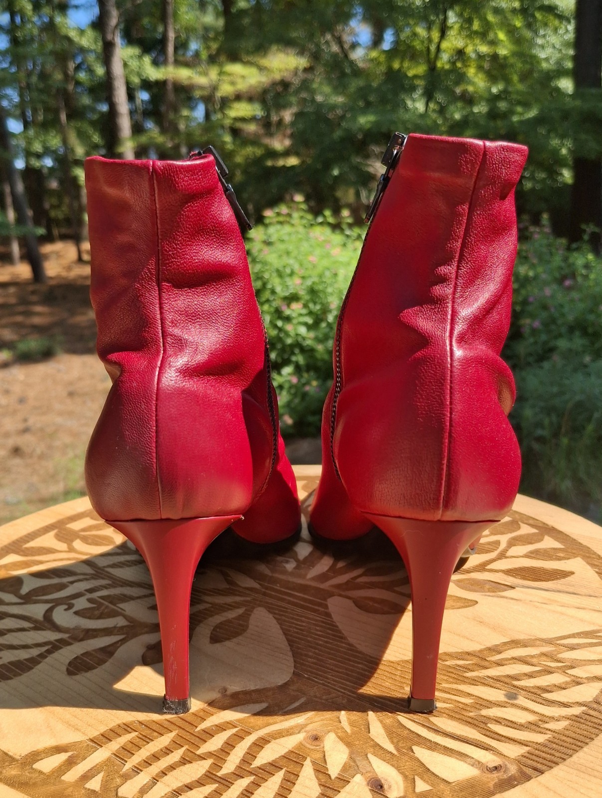rag & bone Beha Biking Red Leather Pointy Toe Stiletto Heel Stretch Boots Size 8