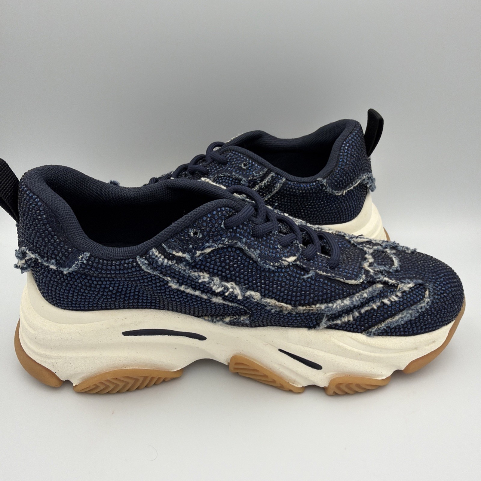 Steve Madden Designer Wmns Sz 8.5 M Permit Luxury Rhinestone Dark Blue Sneakers