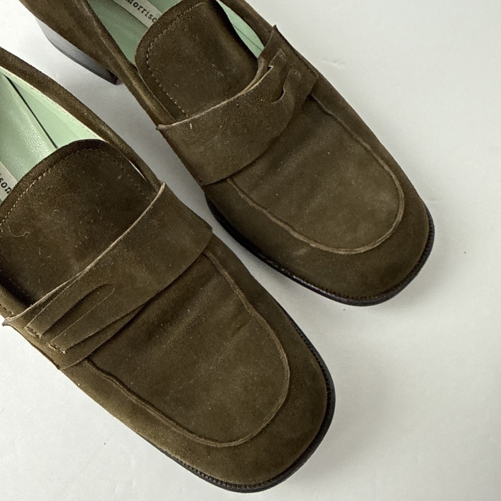 Sigerson Morrison Dark Olive Suede Leather Slip-On Loafer Women’s Size 7
