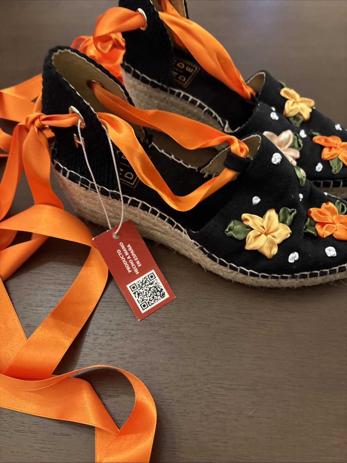 Custom Made Espadrilles Tangerine Flowers by Handmade Barcelona Size 37 NWOB